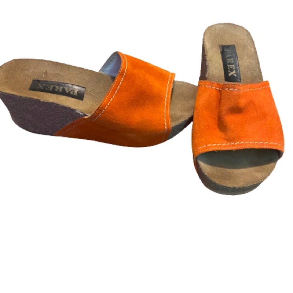 Vintage 70’s bohemian orange suede wedge sandals